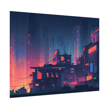 Cyberpunk Night: Melancholic Cityscape Digital Art - Poster