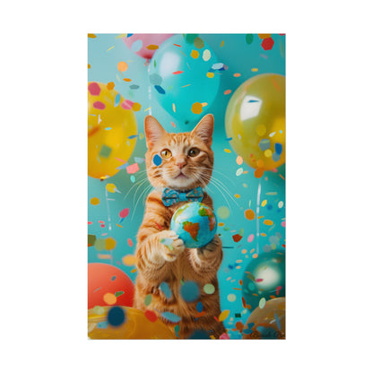 Charming Whiskers: Cat in Bow Tie with Mini Flag - Poster
