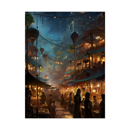 Enchanting Night Street Food Market: Colorful Artwork - Poster