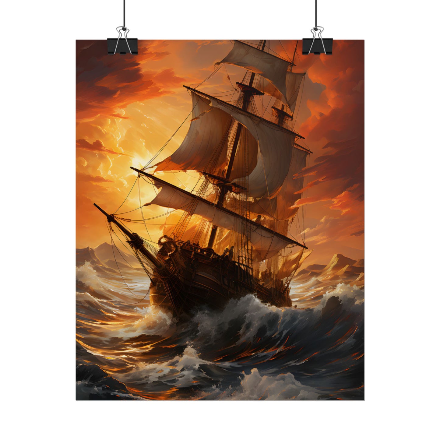 Breathtaking Ship in Realistic Oil Painting: Seafaring Artwork - Poster