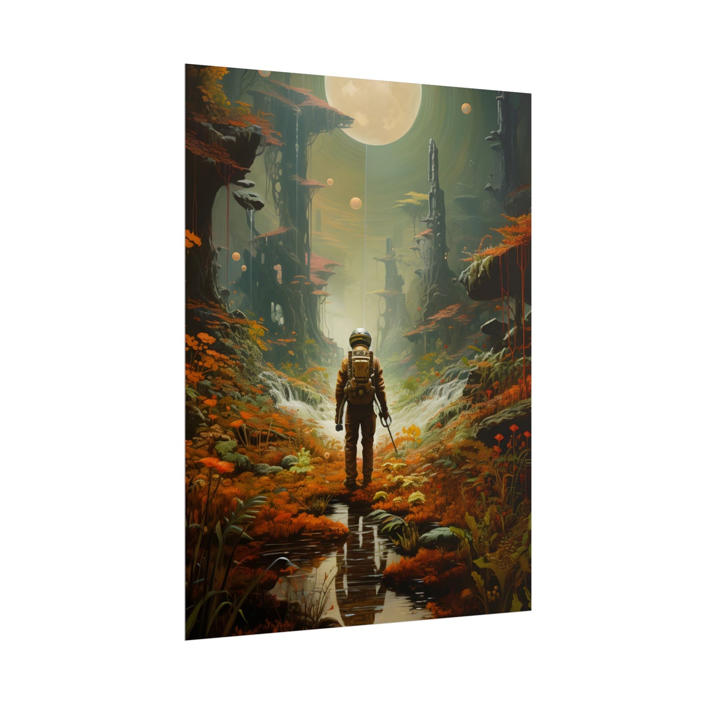 Futuristic Explorer in Wilderness: Digital Artwork - Poster