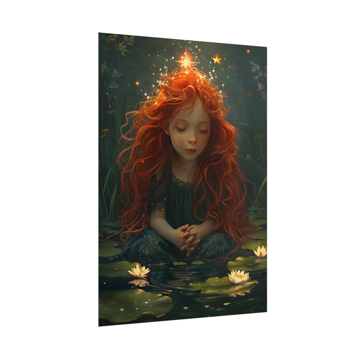 Sparkly Redhead Daydream: Young Girl Digital Art - Poster