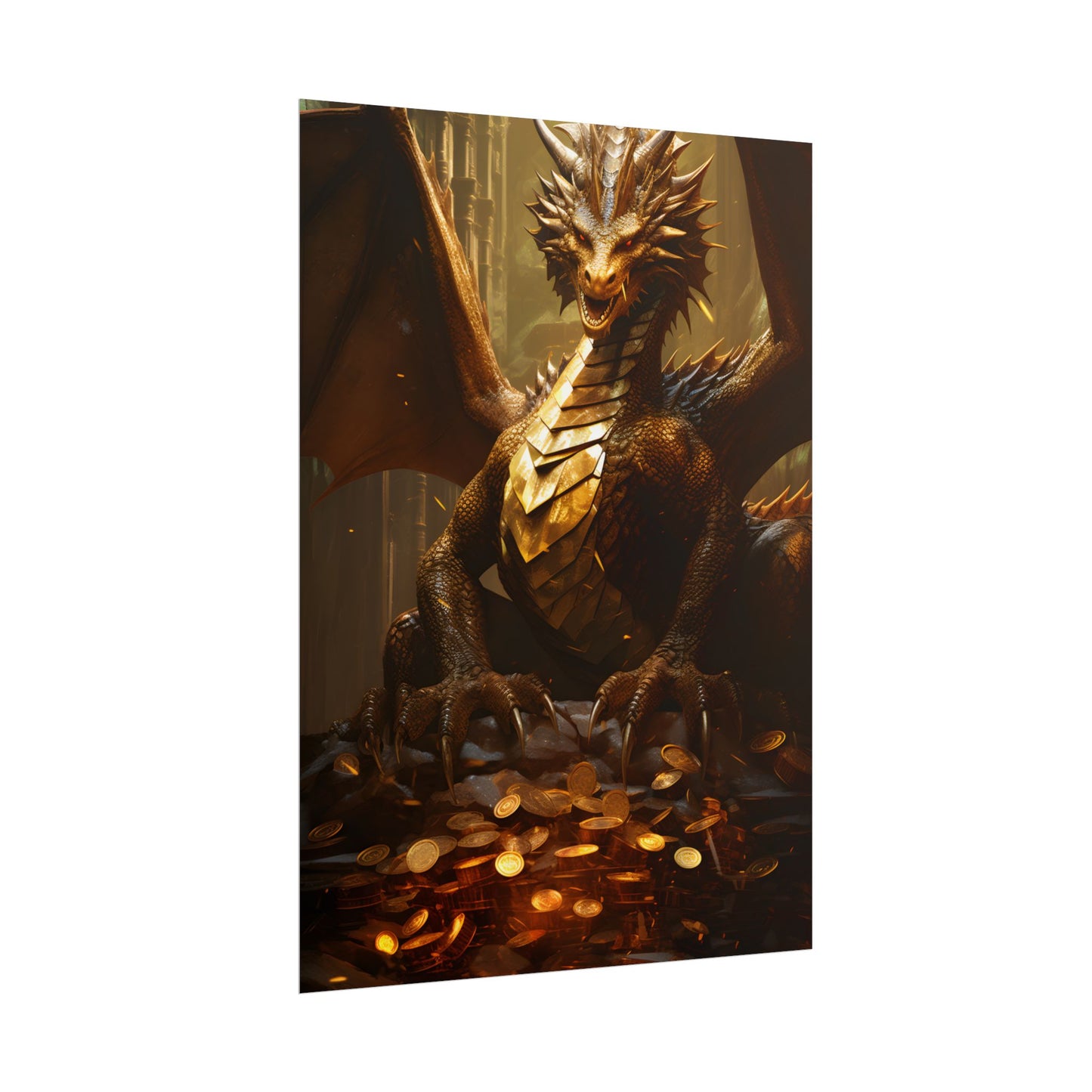 Majestic Dragon Guardian: Fantasy Artwork in a Magical Lair - Poster