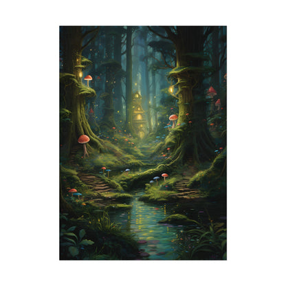 Enchanted Forest: Grimm's Fairy Tale Characters in Serene Woods - Poster
