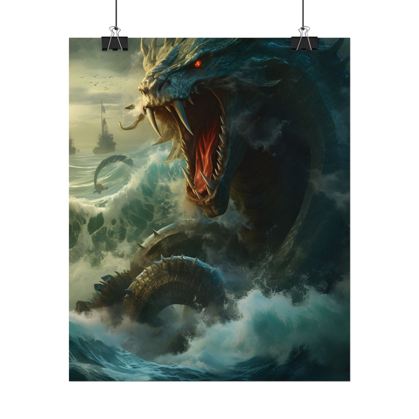 Mythical Sea Monster: Calming Green Scaled Creature Art - Poster