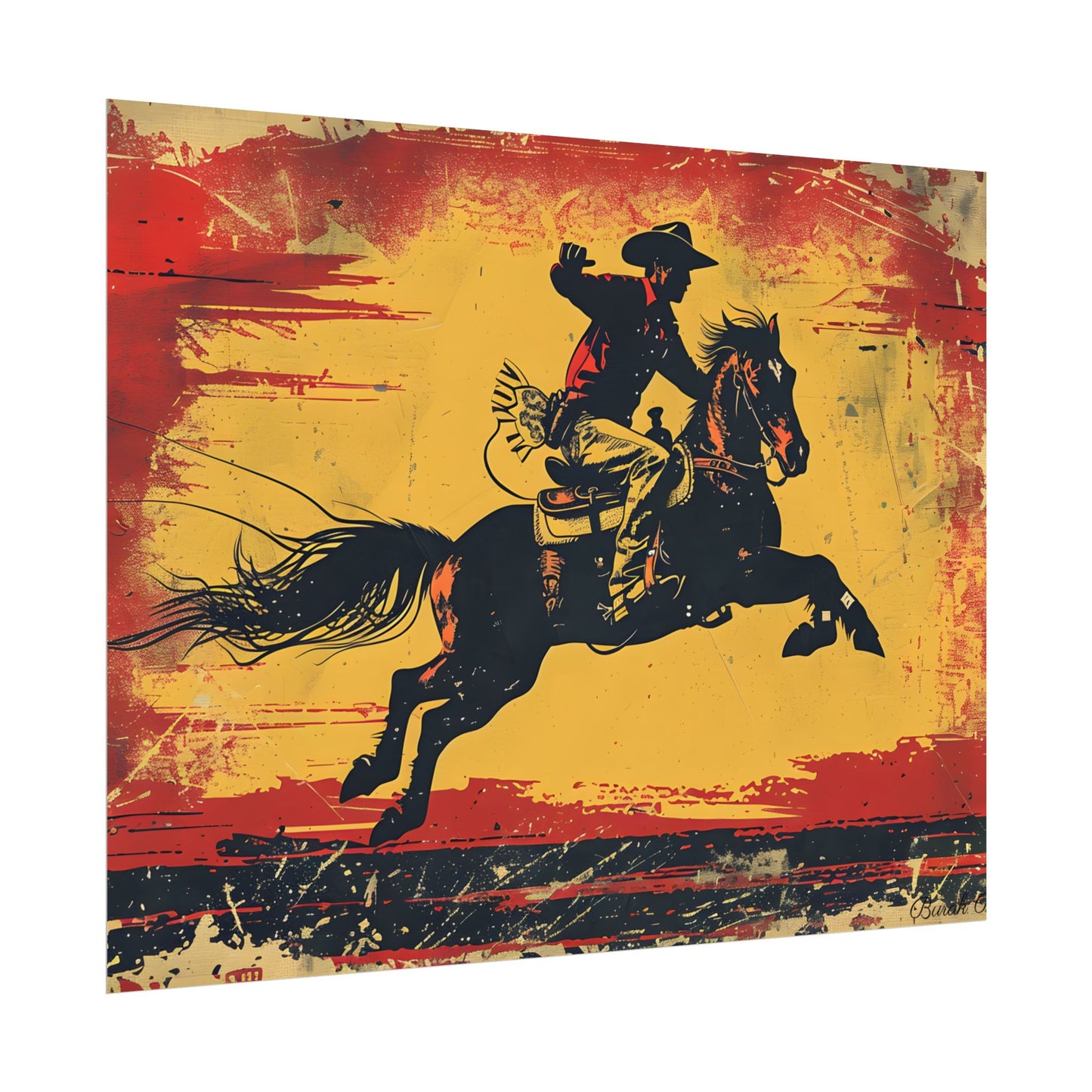 Retro Rodeo Action: Cowboy Riding Bucking Bronc - Poster