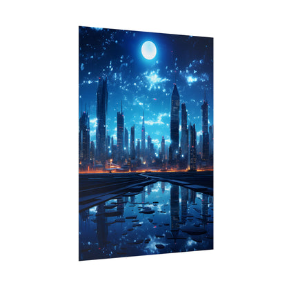 Cyberpunk Night: Quiet Cityscape Digital Art - Poster