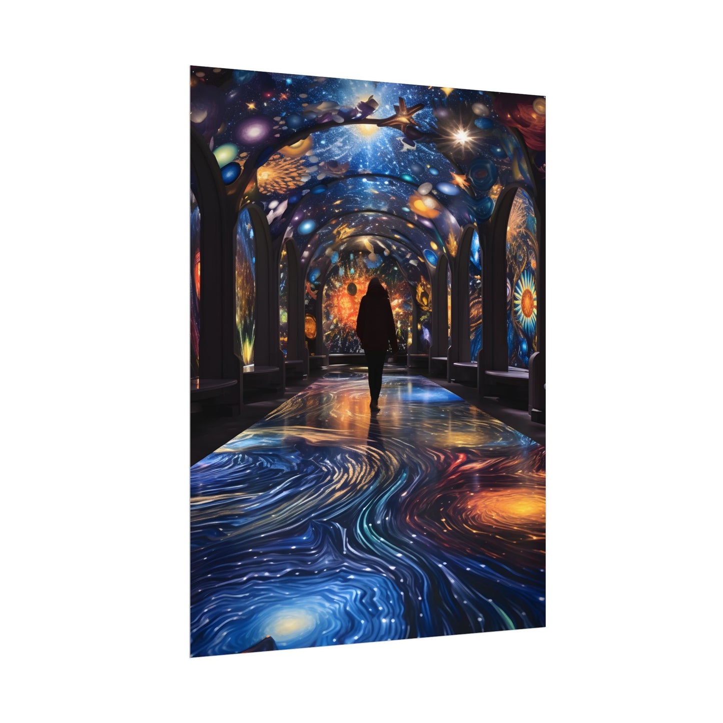 Celestial Art Gallery: Vibrant Space-Themed Artwork in a Colorful Interior - Poster