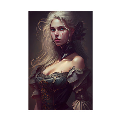 Blonde Female Portrait in a Dress: Stunning Artwork - Poster