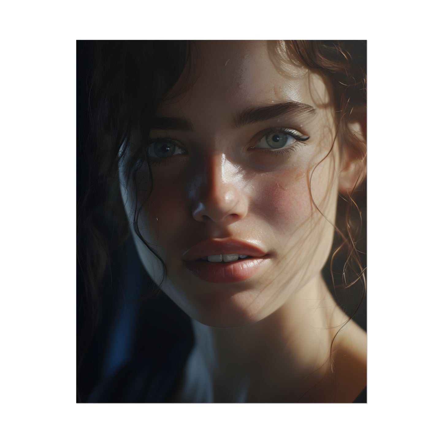 Smiling Portrait of a Woman: Close-Up Art - Poster