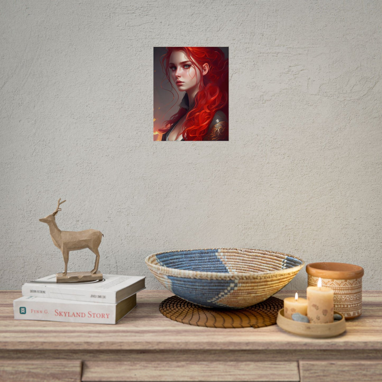 Composed Redhead: Elegant Portrait in Vibrant Red - Poster