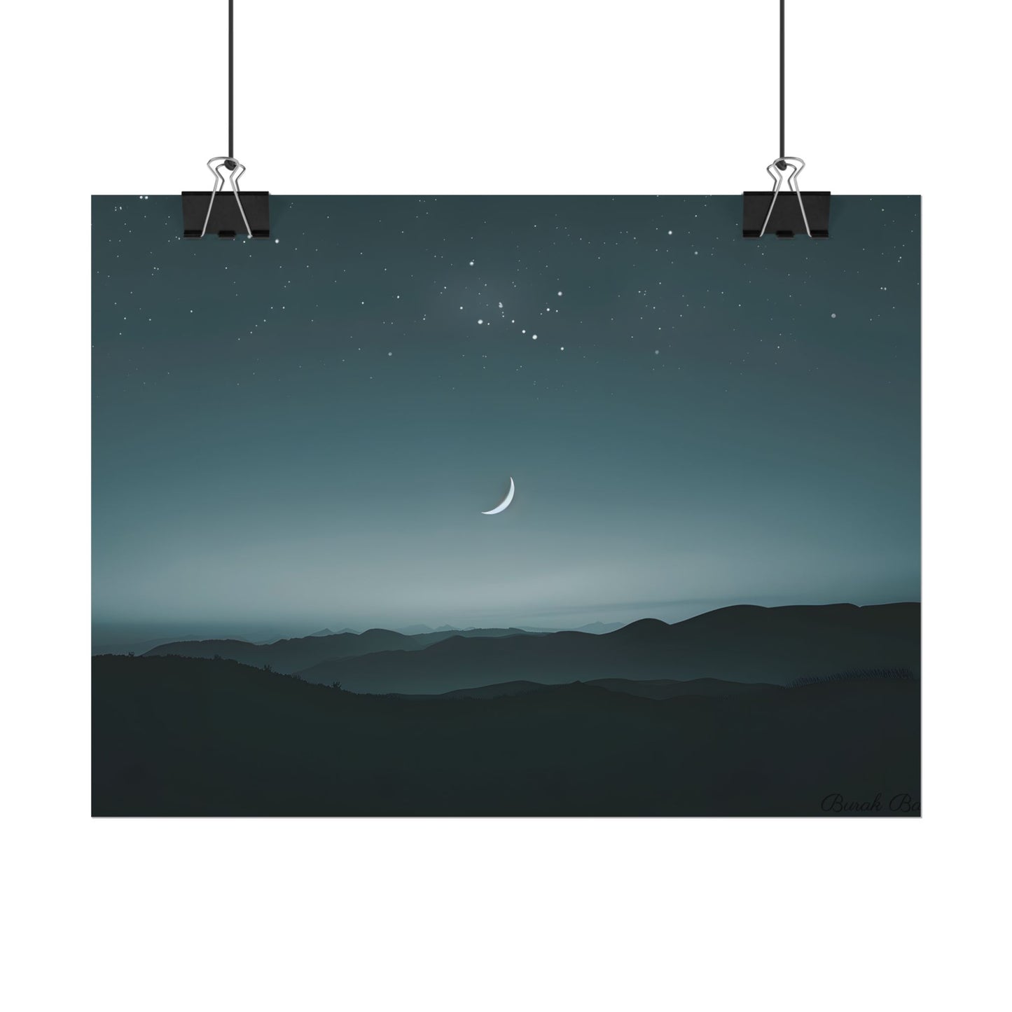 Minimalist Night Scene: Blue-Gray Sky Digital Art - Poster