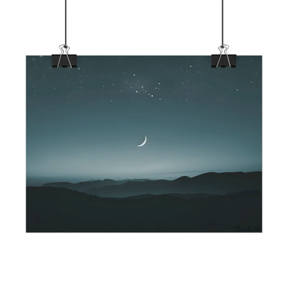 Minimalist Night Scene: Blue-Gray Sky Digital Art - Poster