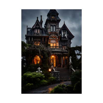 Spooky Victorian Mansion: Atmospheric Haunted Artwork - Poster