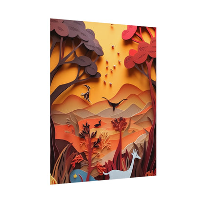 Vibrant African Quilled Landscape: Colorful Paper Artwork - Poster