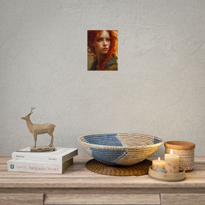 Elegant Redhead Portrait: Serious Female Artwork - Poster