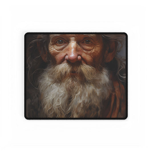 Elderly Wisdom: Realistic Portrait Art - Desk Mat