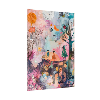 Colorful Whimsy: Blue Fish, Yellow Bird, Pink Cat Art Collage - Poster