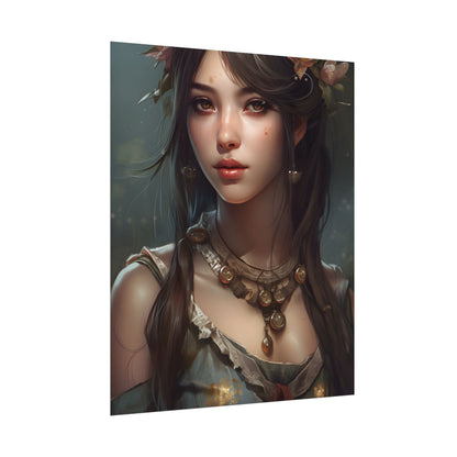 Realistic Female Portrait: Black Haired Beauty - Poster