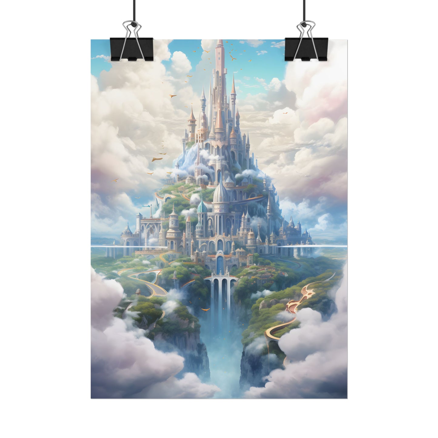 Floating City in Celestial Fantasy Realm: Whimsical Artwork - Poster