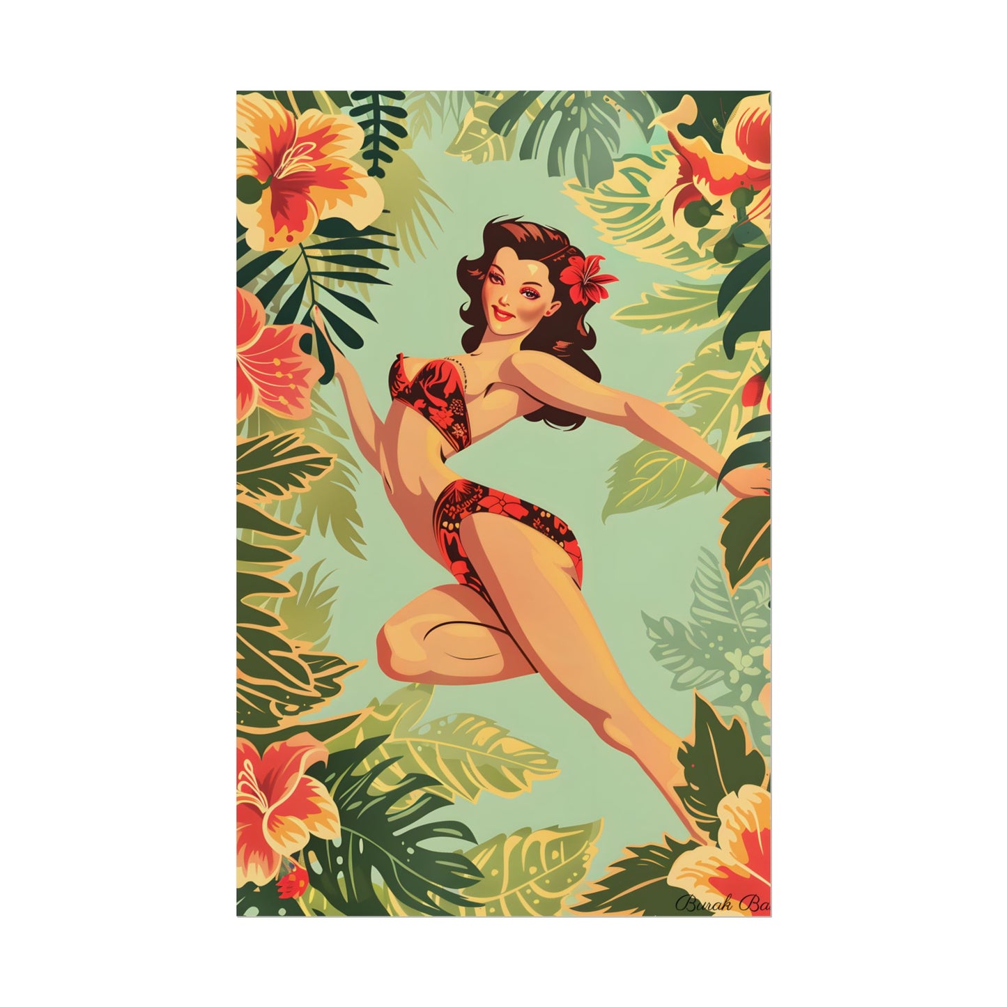 Vintage Retro Pin-Up Girl: Mid-Century Art Illustration - Poster