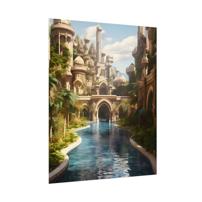 Mythical Oasis: Tranquil Desert Landscape - Poster