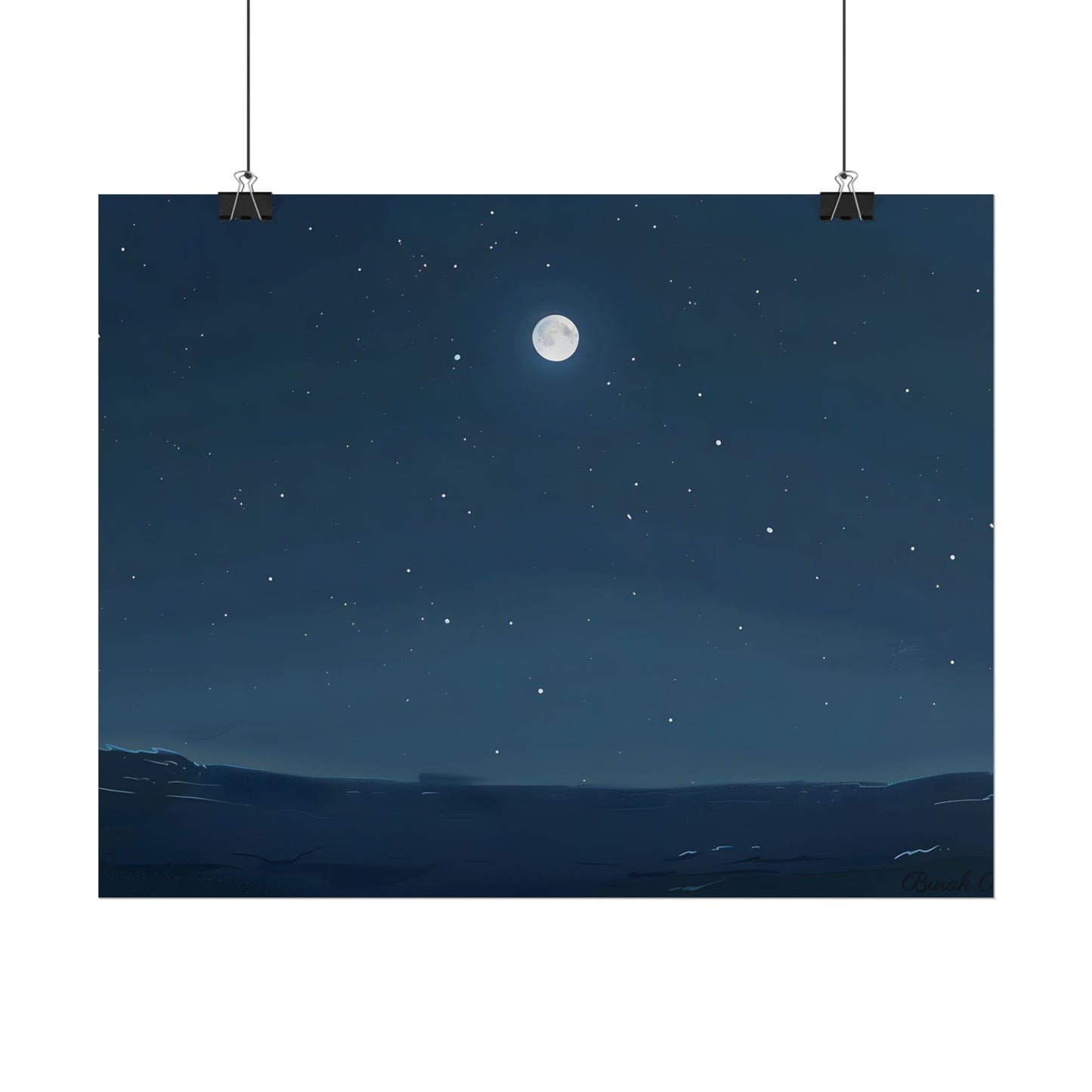 Starry Night Sky: Minimalist Beauty in Blue - Poster