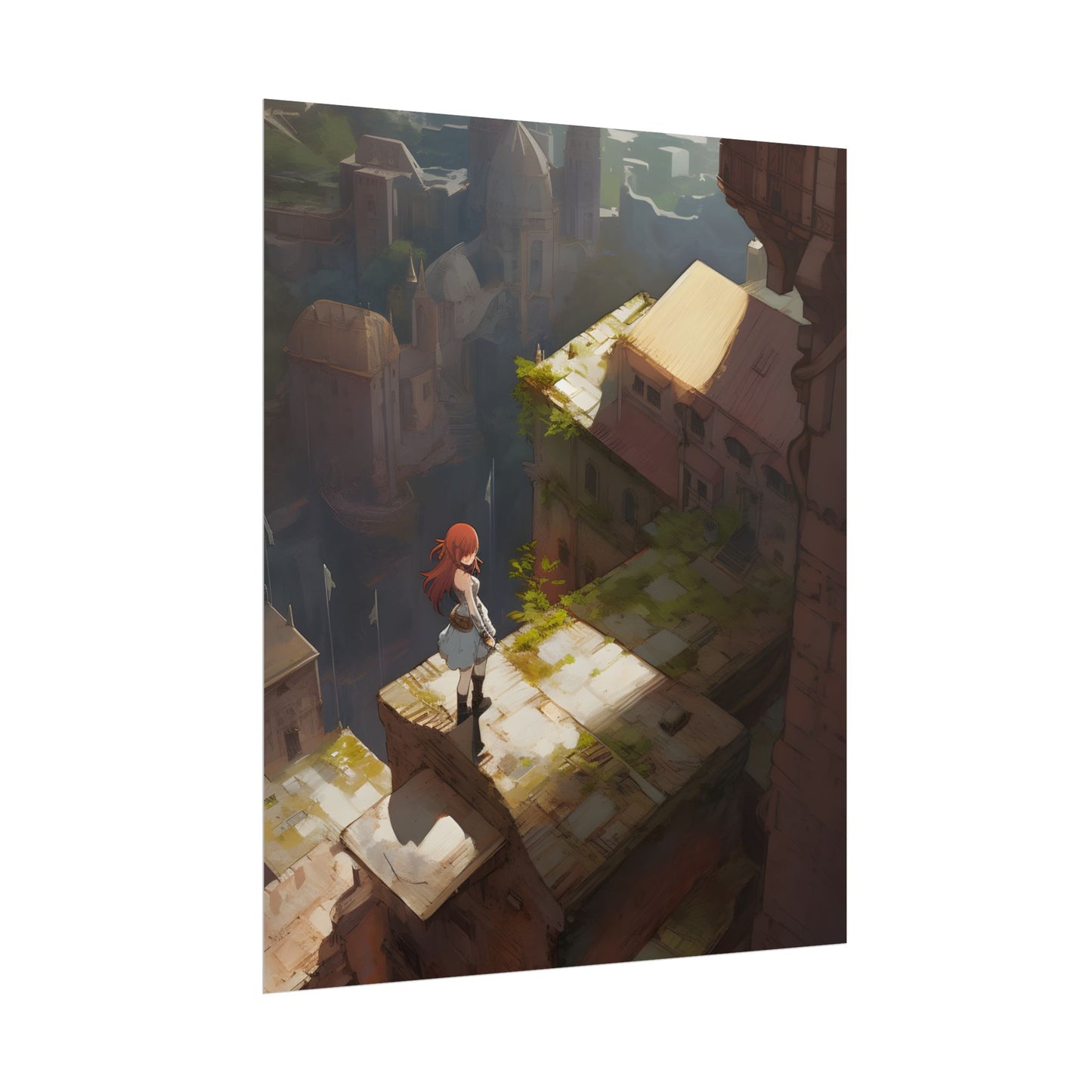 Dramatic Anime Red-Haired Heroine: Digital Artwork of Courage and Action - Poster