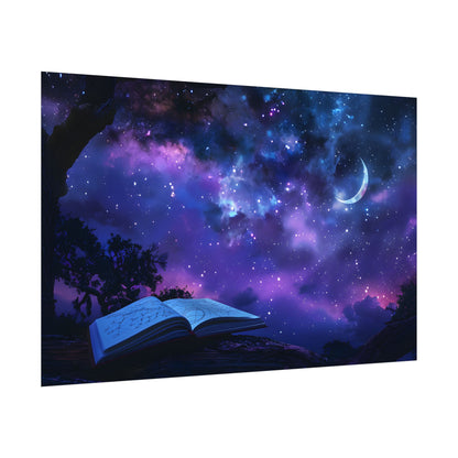 Mystical Night Sky: Stars and Crescent Moon - Poster