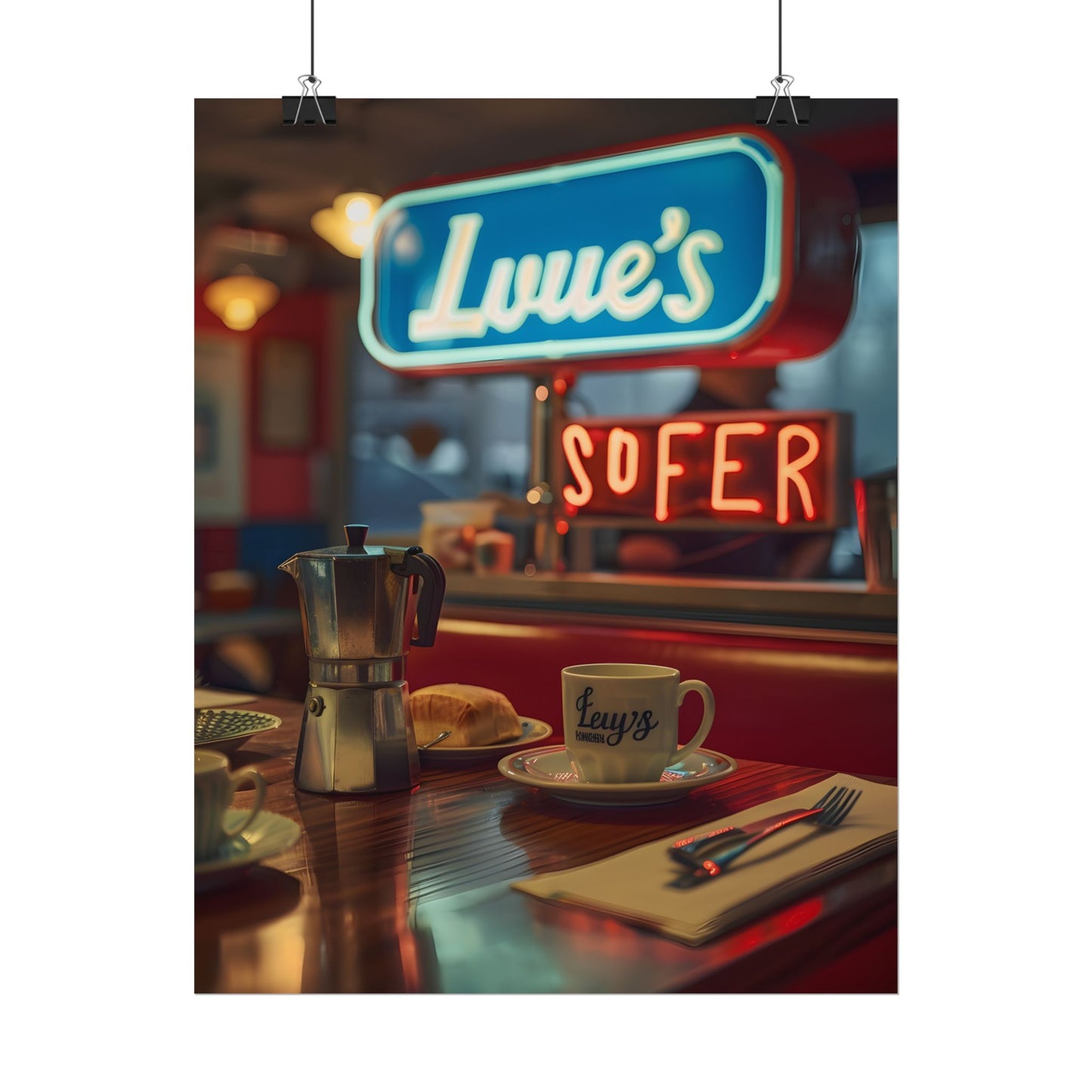Retro Kitchen Diner Scene: Cozy Coffee Moment - Poster