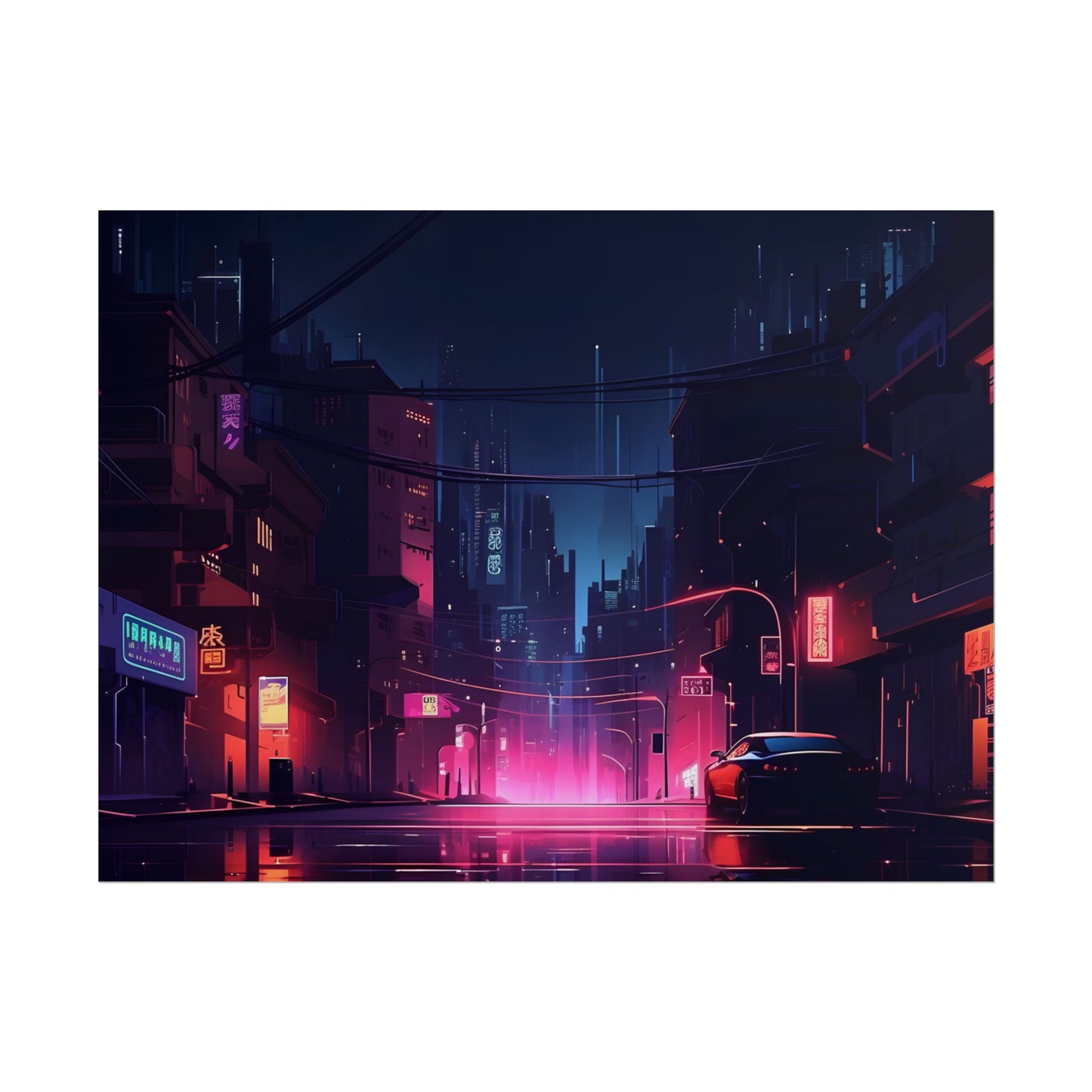 Melancholic Night: A Cyberpunk Urban Landscape - Poster