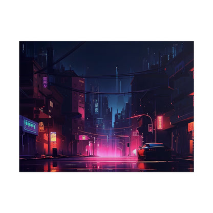 Melancholic Night: A Cyberpunk Urban Landscape - Poster