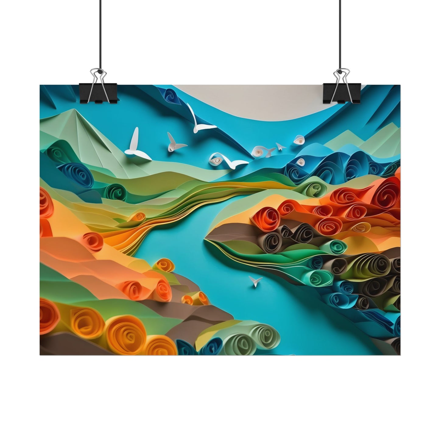 Magical Beach Paradise: Peaceful Paper Quilling Art - Poster