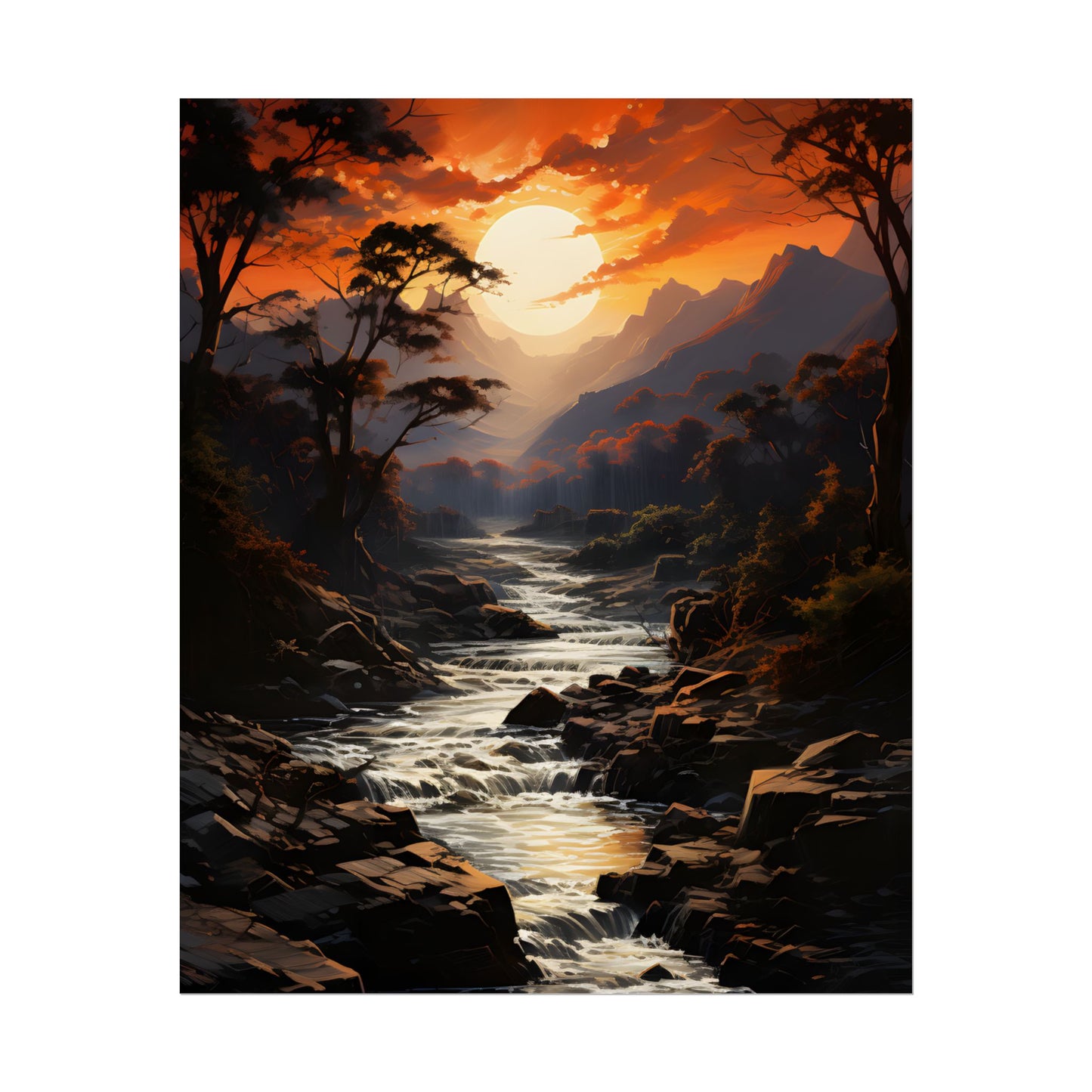 Breathtaking Waterfall: Impressionist Oil Painting in Serene Atmosphere - Poster