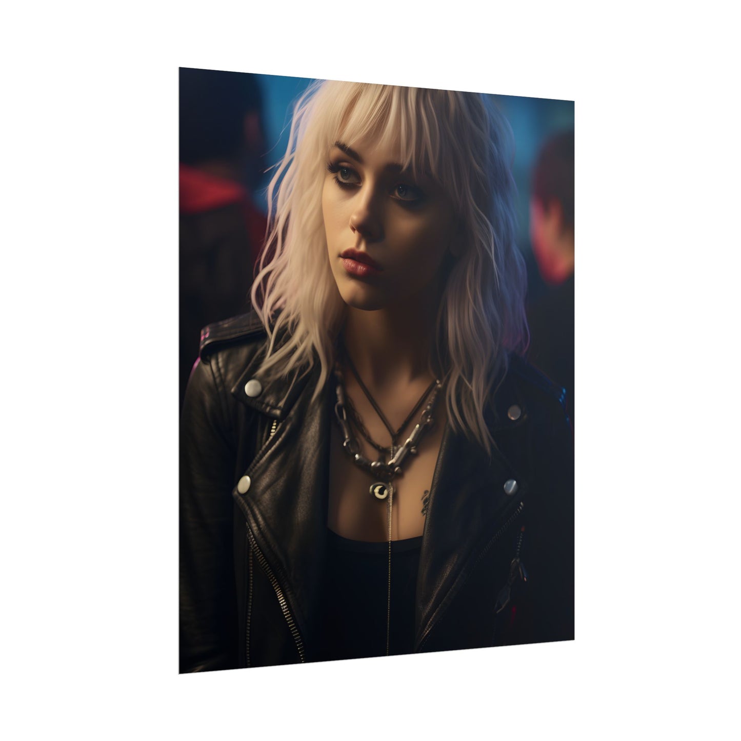 Cyberpunk Blonde Woman: Fashionable Portrait in Close-Up - Poster