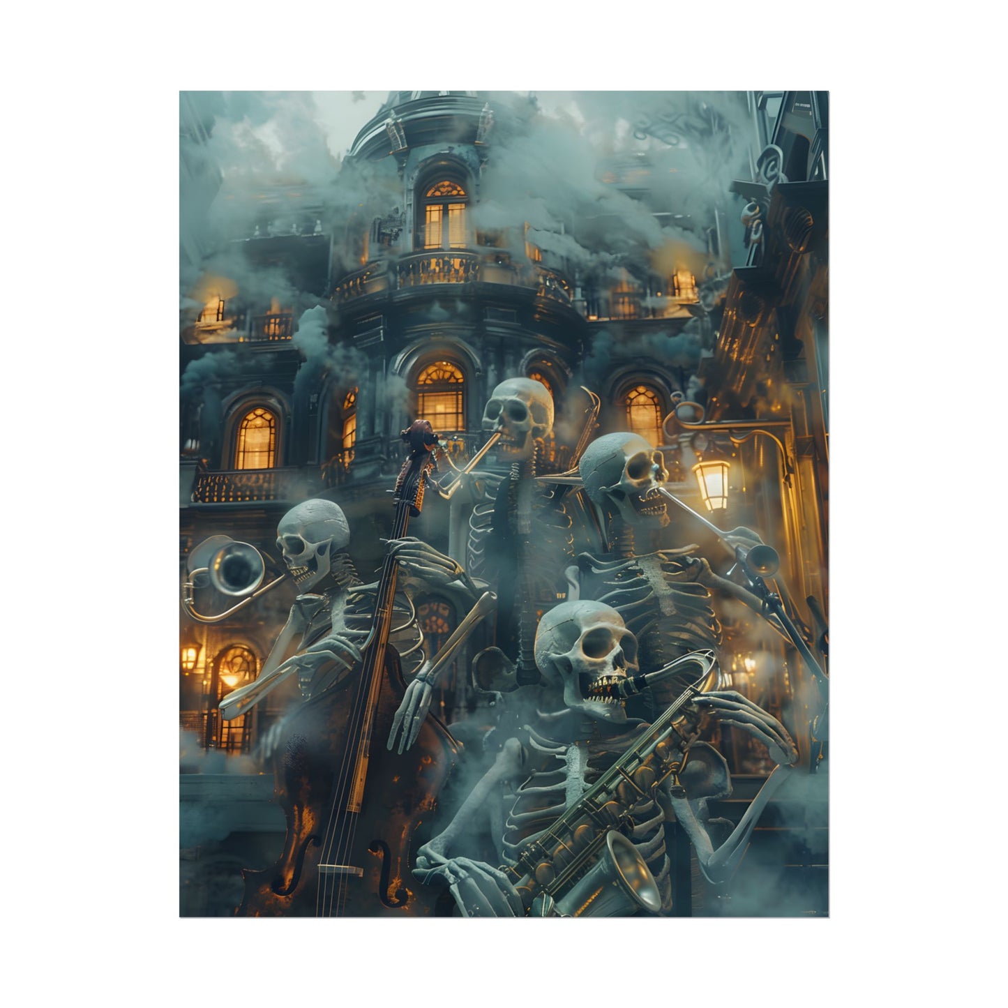 Victorian Lowbrow Skeleton Jazz Band: Dark Artwork - Poster