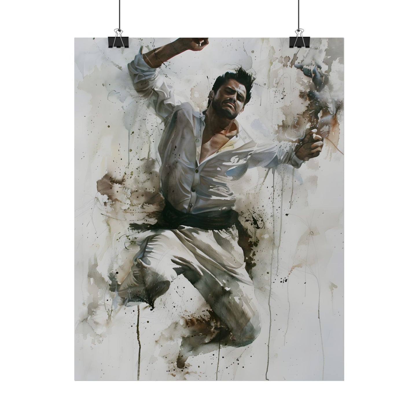 Watercolor Artwork: Man Dancing in Dynamic Movement - Poster