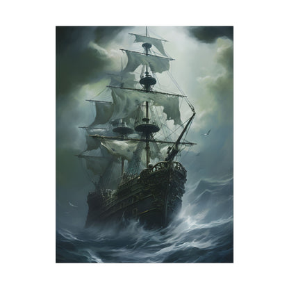 Surreal Pirate Ghost Ship Sailing Ocean - Poster