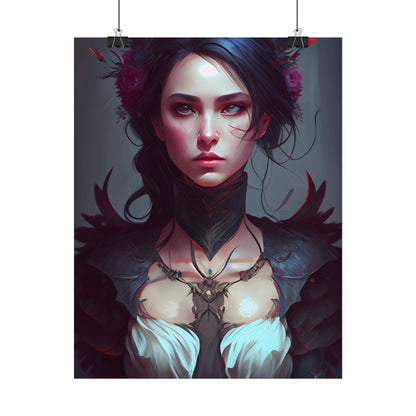 Enchanting Female Portrait: Elegant Black Dress Artwork - Poster