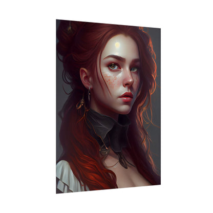 Formal Redhead Portrait: Nature-Themed Artwork in Green and Blue - Poster