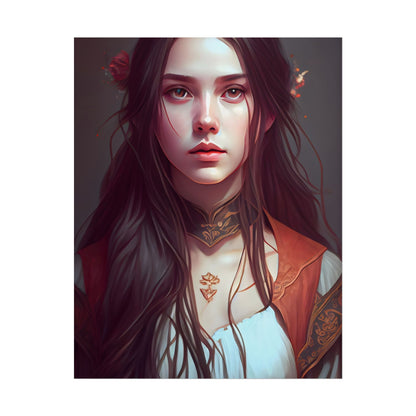 Sophisticated Female Portrait: Brown Hair Artwork in Focus - Poster