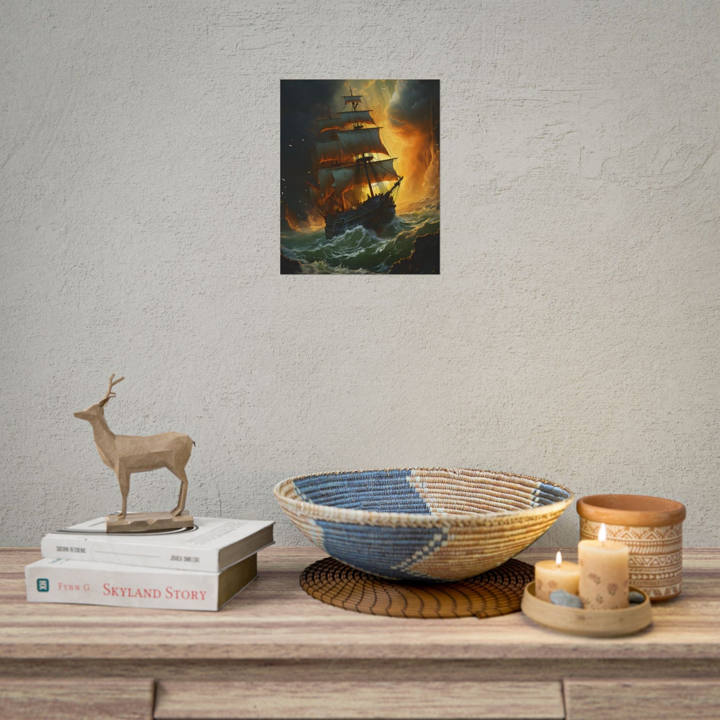 Mostly Green Seascape: Magnificent Oil Painting of a Ship - Poster