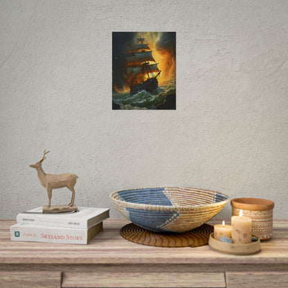 Mostly Green Seascape: Magnificent Oil Painting of a Ship - Poster