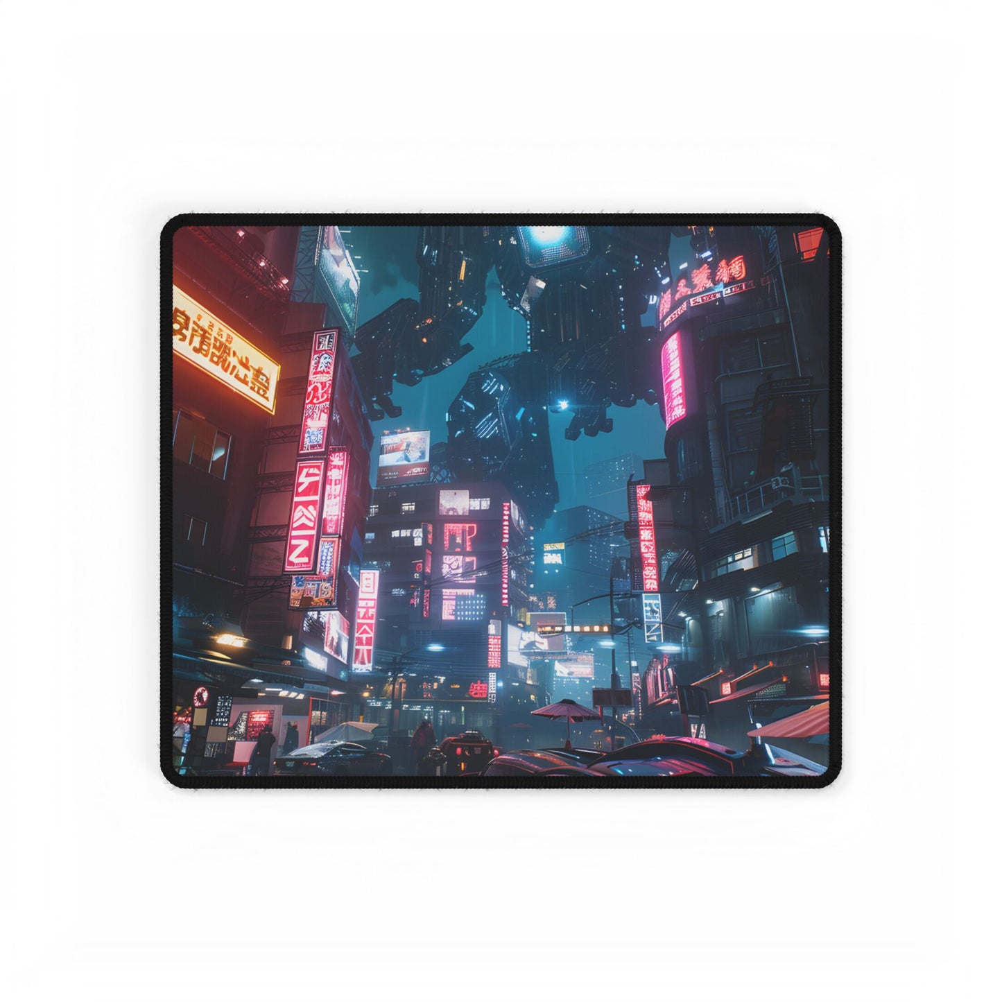Neon City Dreams: Futuristic Urban Night - Desk Mat