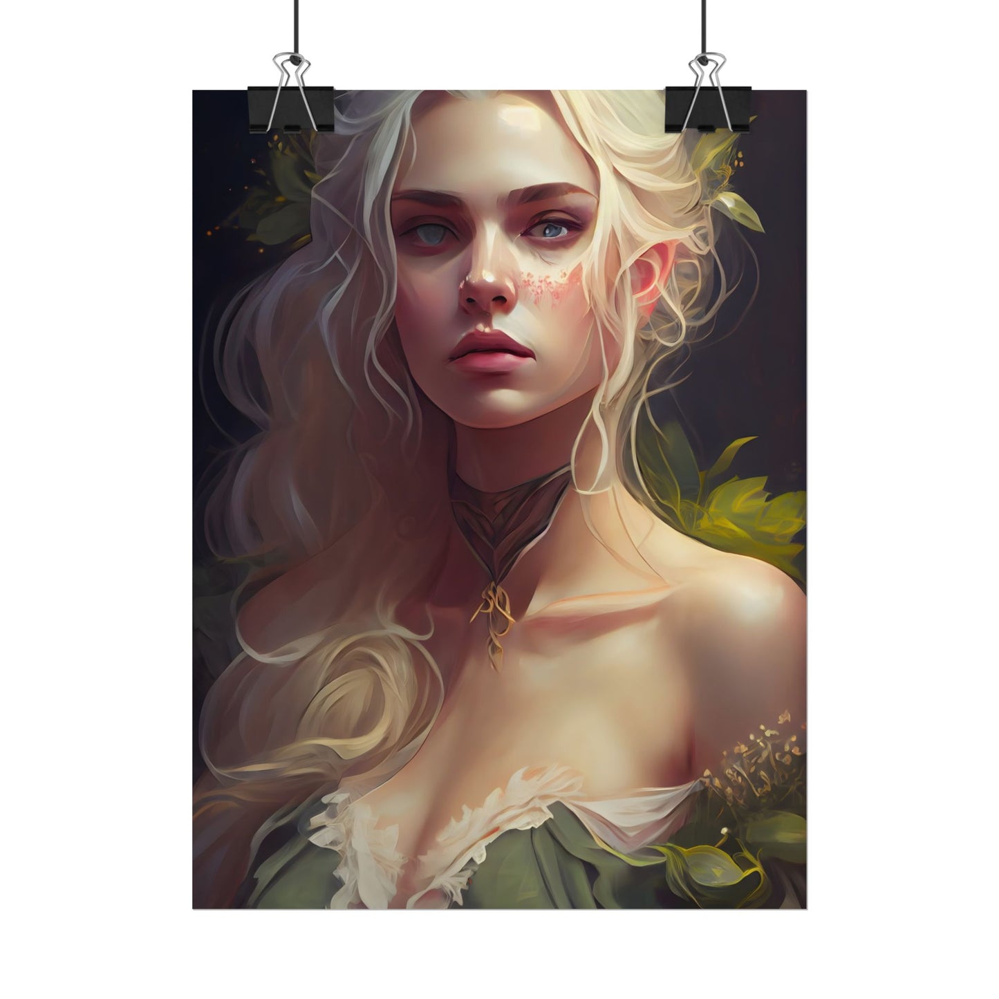 Detailed Blonde Female Portrait: Red Top Artwork - Poster