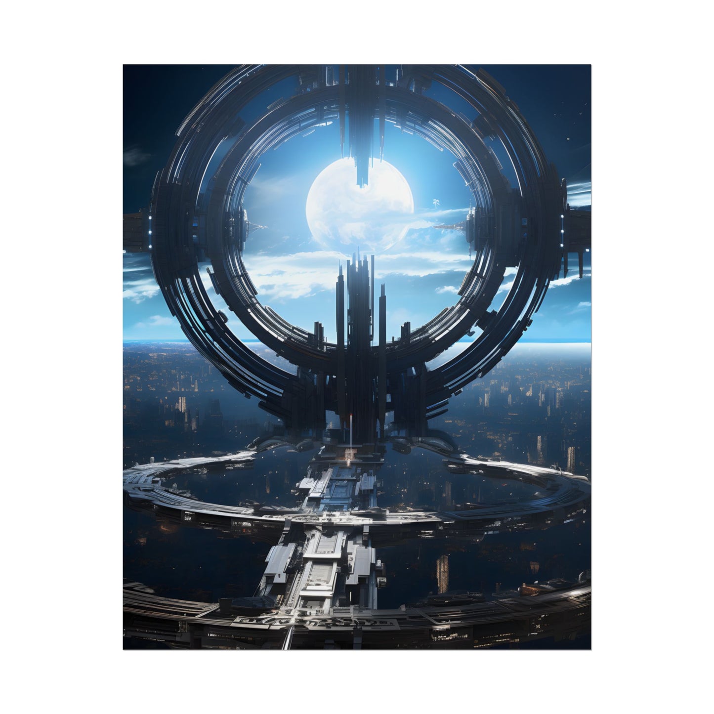 Futuristic Space Station: Orbiting Multimoon Planet Artwork - Poster