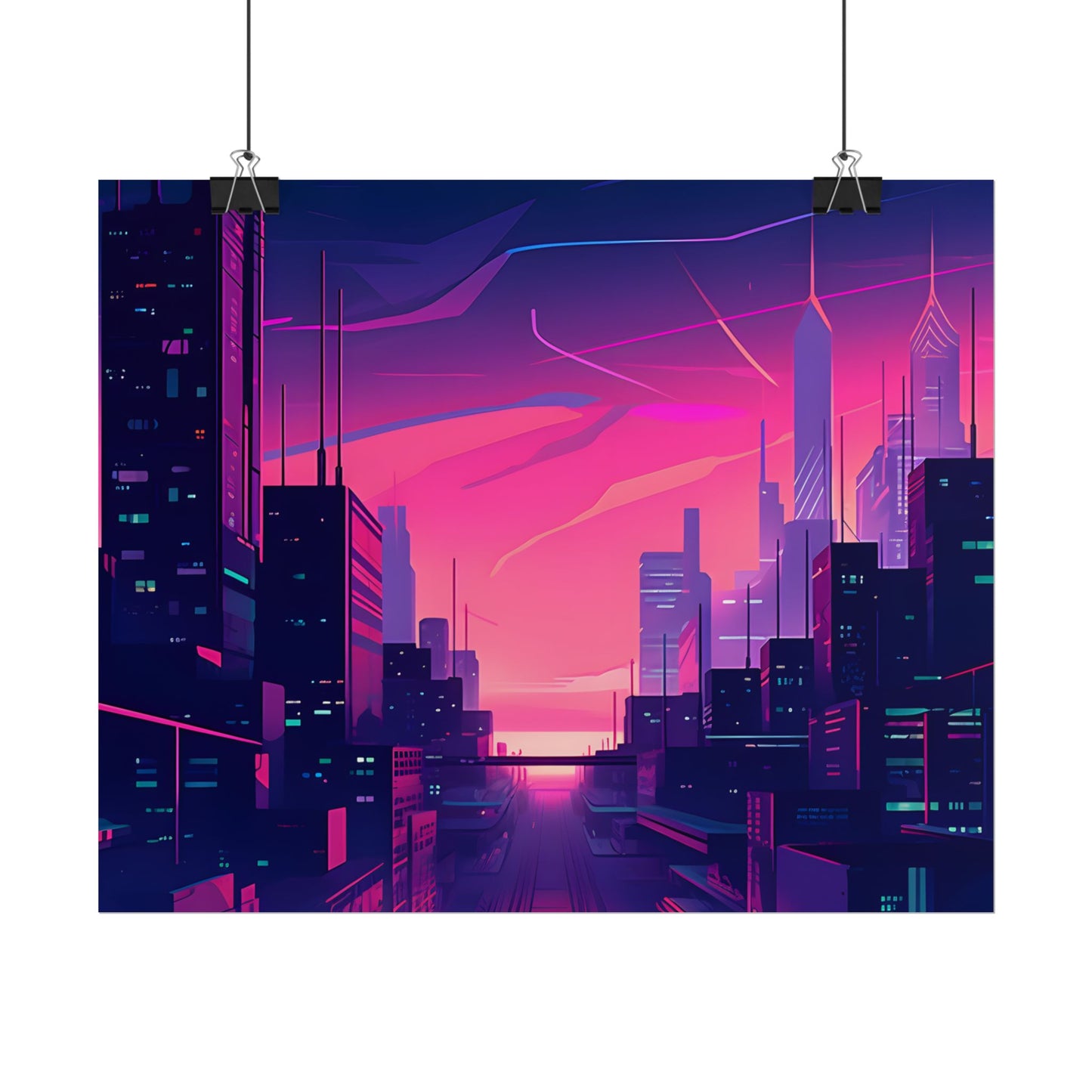 Melancholic Cyberpunk Cityscape: Neon Night Digital Art - Poster