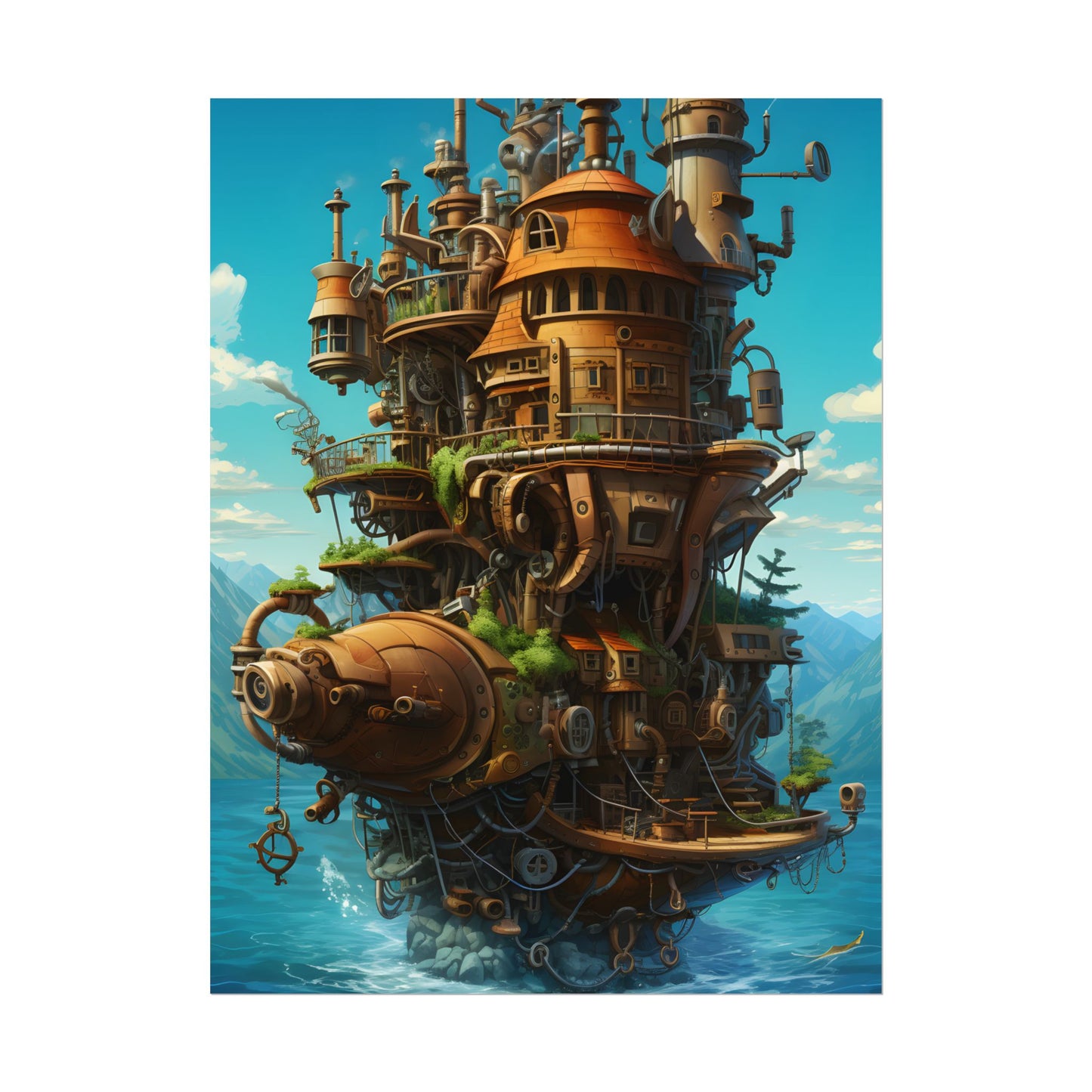 Oceanic Steampunk Treasure Dive: Underwater Adventure Artwork - Poster