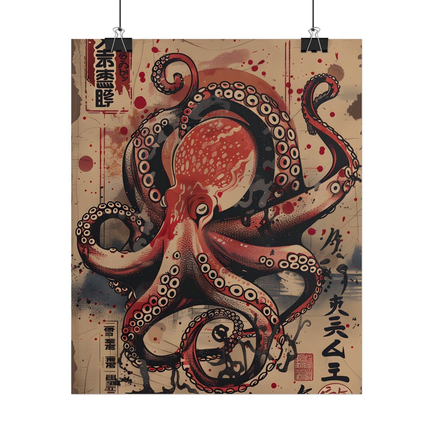 Stylized Octopus in Ukiyo-E Style: Japanese Artwork - Poster