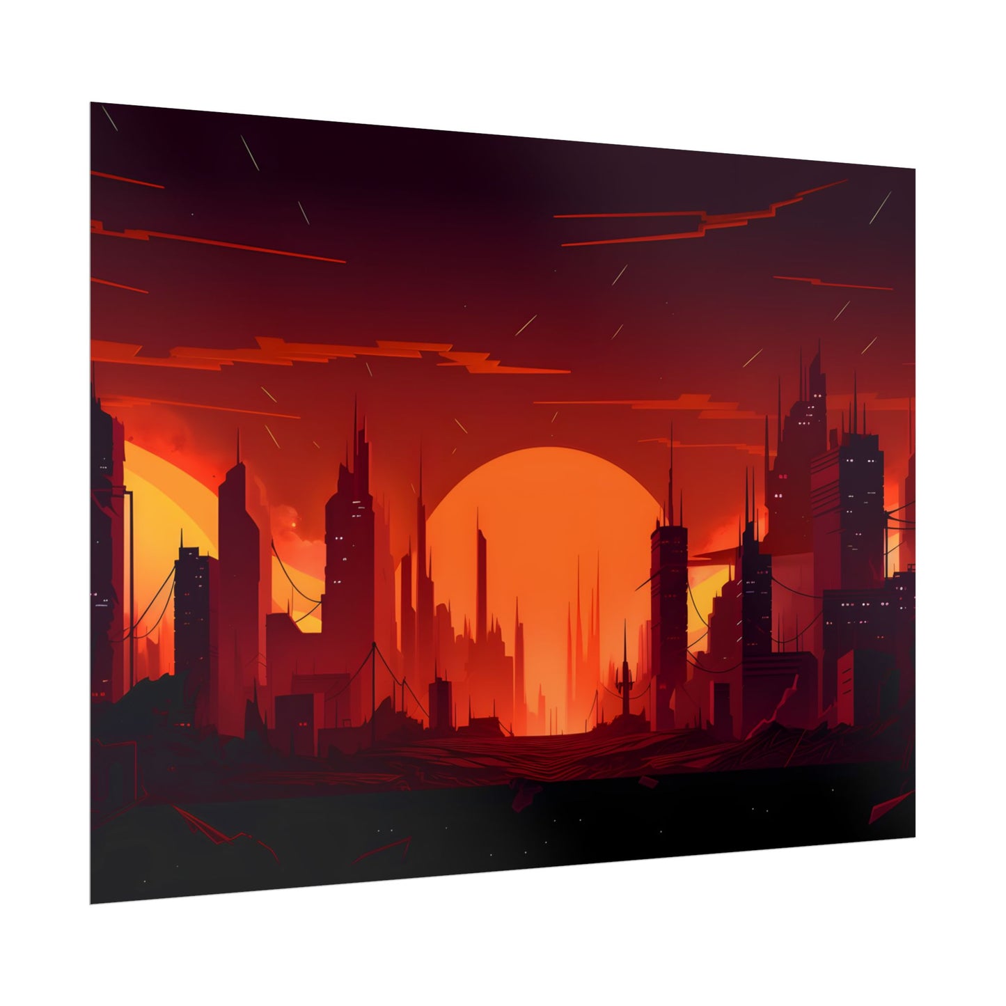 Cyberpunk Cityscape: Burning Nighttime Digital Art - Poster